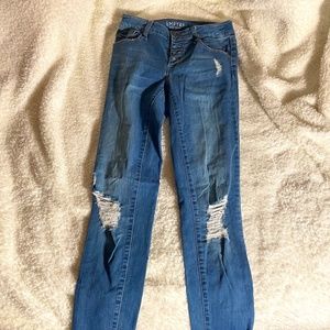 dark blue distressed denim jeans- empyre